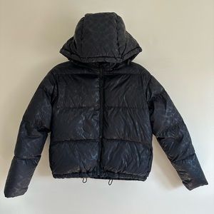 Coach Signature Embossed Short Puffer Down Removable Hood Black XS